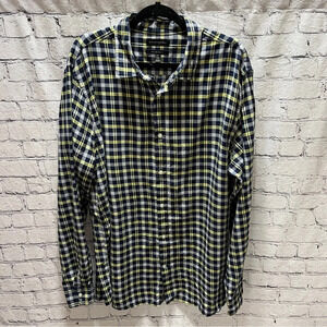 BANANA REPUBLIC Mens Untucked Slim Fit Navy Plaid Long Sleeve Shirt XXL Tall